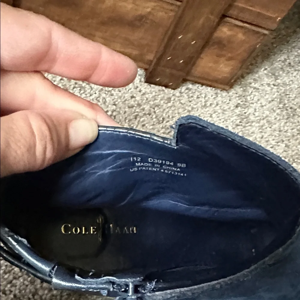 Cole Haan x Nike Air collab Navy Suede and Leather Wedge Boots Sz 9 waterproof
